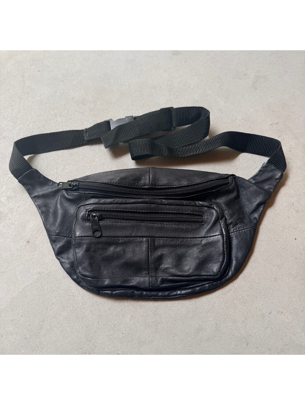 Vintage Genuine Leather Fanny Pack Black Waist Belt Bag Unisex